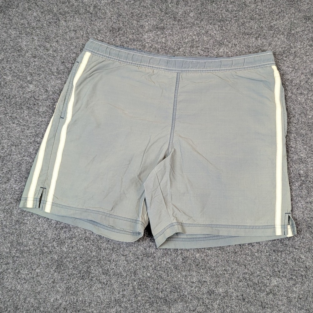 Eddie Bauer Sport Mens Medium Gray Athletic Nylon Striped Mesh Lined Swim Trunks